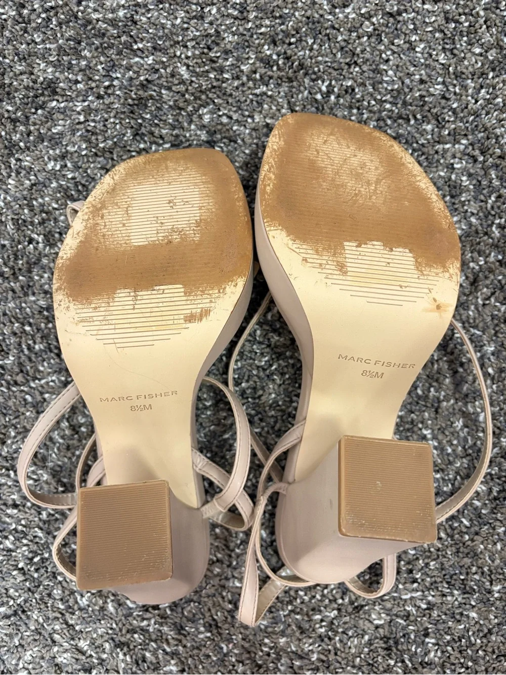 Marc Fisher Blush Beige Platform Block Heel Ankle Wrap Sandals